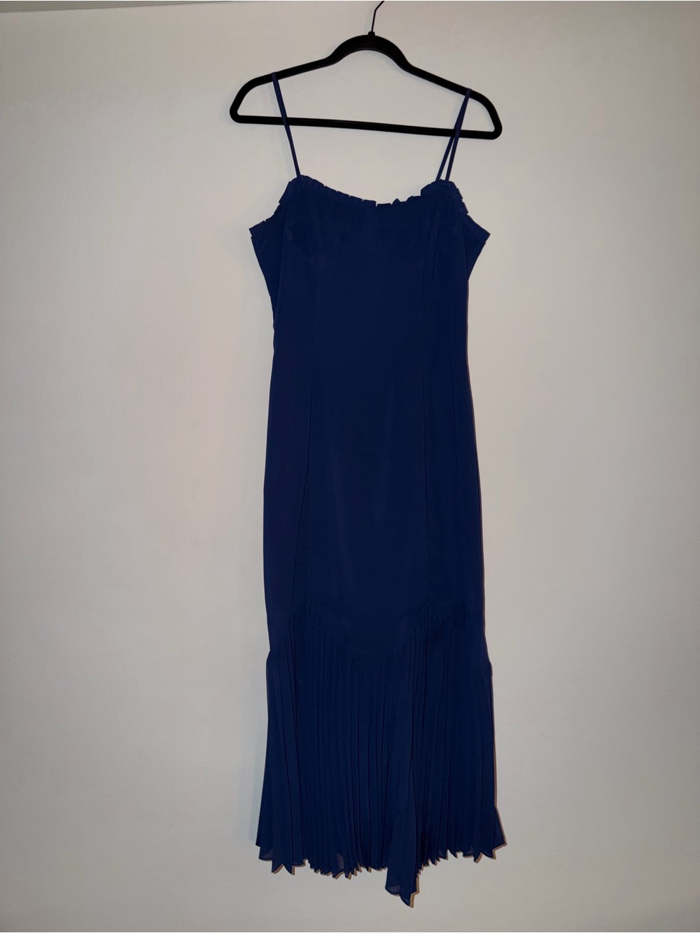 Nordstrom Deep Blue Spaghetti-Strap Midi Dress with Pleated Hem